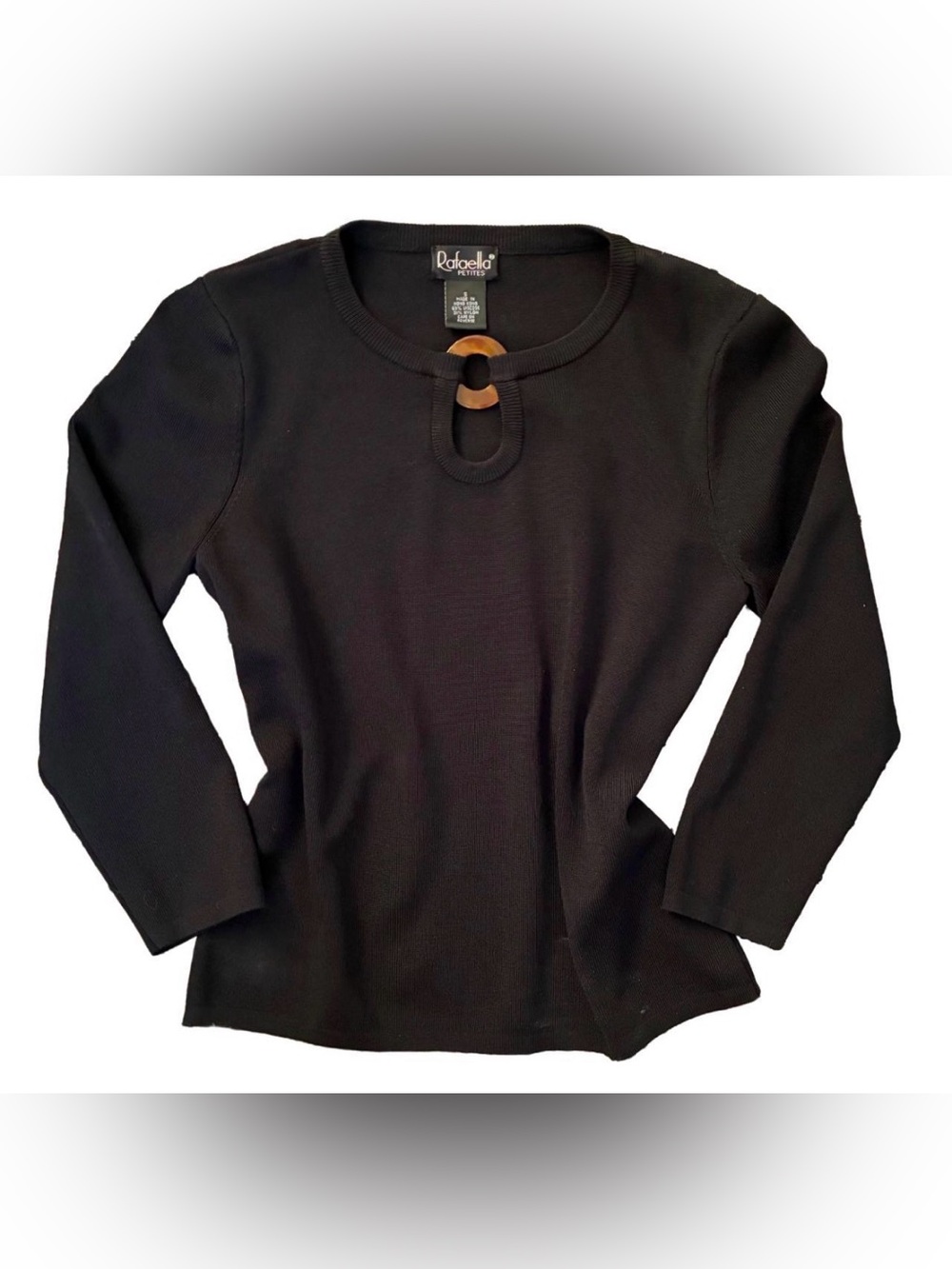 Rafaella Black Petite Knit Top with Ring Detail